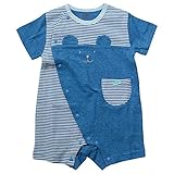 《初夏盛夏対応》(日本製) Pample Mousse(パンプルムース) 杢天竺&ジャガードボーダー耳付き半袖カバーオール 70cm/BL NO.DP-72555