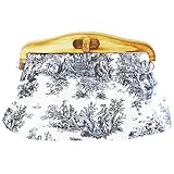 KILLYEDNA(キリーエドナ)木製口金クラッチバッグ・革紐ストラップ付(モノクロ・ブラック)