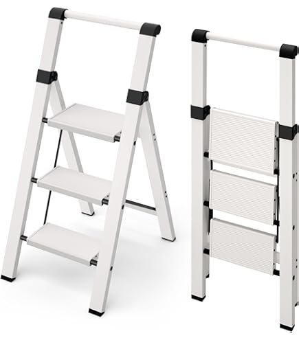 値下げ中！！ガーデニング用品の3段脚立です！ Amazon.co.jp: 【PCATEC】アルミ脚立3段 折りたたみミニ軽量ステップ