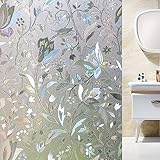 Juangfia 窓 めかくしシート 窓用フィルム 目隠しシール 花柄 窓断熱シート 飛散防止 UVカット 浴室 お風呂 玄関目隠し 水で貼る 貼ってはがせる 防犯フィルム 窓ガラスフィルム 日差し対策 幅60cm長10m