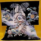 【正絹】 お宮参り着物　（初着・産着）　男児　M1-4 鷹に松 黒地　新品仕立上り　★もれなく５大特典付！
