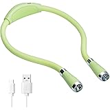 LEDネックブックライトUSB充電式、ハンズフリー、4つの超高輝度LED電球、3つの調整可能な明るさ、ベッドでの読書、編み物、ウォーキング、ジョギング、夜の修繕に最適（緑）