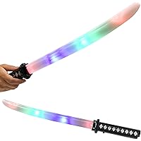 Amazon | 光る! 音が鳴る! 日本刀 2本セット レインボー 光る 鞘付き ...