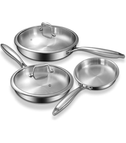 EWFEN Stainless Steel Cookware Set, 3 Ply 17 Piece Stainless Steel