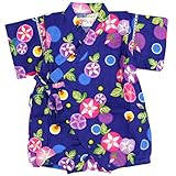 甚平 ロンパース ベビー 女の子 綿100% 日本製生地 グレコ カバーオール 朝顔/紺-9947 80cm