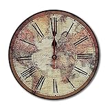 iCassoヴィンテージ木製壁時計 12 inch WoodClockWorldMap