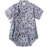 GudeHome ベビー 浴衣 甚平 ロンパース 新生児 和装 ショートオール カバーオール 綿100% お祭り 花火 お祝い ギフト 出産祝い （ ダークブルー, 90 CM）