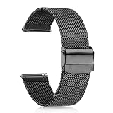 [ToVioc] 金属ベルト 20 mm バンド 【20 mm 対応】 ステンレスバンド 20ミリ ミラネーゼメッシュベルト 防錆 調節可能 男女兼用 交換ベルト (ブラック)