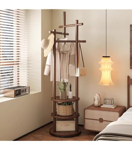 Amazon.co.jp: Mangowood 天然木製 コートハンガー 回転式 3段棚付き