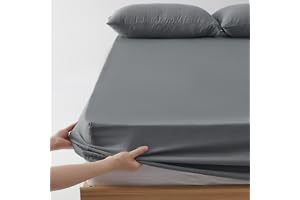 クモリ(Kumori) ボックスシーツ シングル 100X200cm 洗いざらし 柔らかい 肌触り 無地 耐久シワ加工 洗える 吸湿速乾 着脱簡単 オールシーズン ベッド/マットレス/敷き布団対応 ベッドシーツ シーツ マットレスカバー ベッドカバー (100X200cm, ダークグレー)