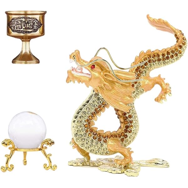 Amazon.co.jp: 昇運金龍 龍 40mm水晶玉 金龍 五本爪 龍と水杯と水晶玉 