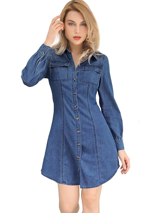 Long Sleeve Western Denim Snap Dress 