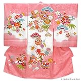 [ 京都きもの町 ] 女の子のお宮参り着物 祝い着 熨斗目 桃色ぼかし 毬 吉祥花の丸文 フードセット_025822_