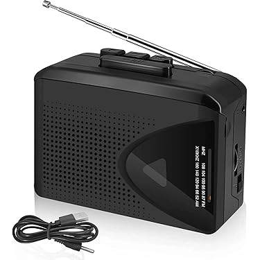 ポータブルカセットプレーヤー ラジオ機能付き 軽量・コンパクト ブラック色 ByronStatics ポータブルカセットプレイヤー レコーダー FM AM