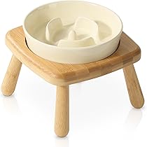 ぼたもち(ぜひプロフご覧ください^ ^)ペット食器　木製　食器付き Amazon | 陶器 早食い防止 スローフードボウル 木製スタンド付き