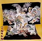 【正絹】 お宮参り着物　（初着・産着）　男児　M3-7　鷹に兜・松 黒地　　　新品仕立上り　★もれなく５大特典付！