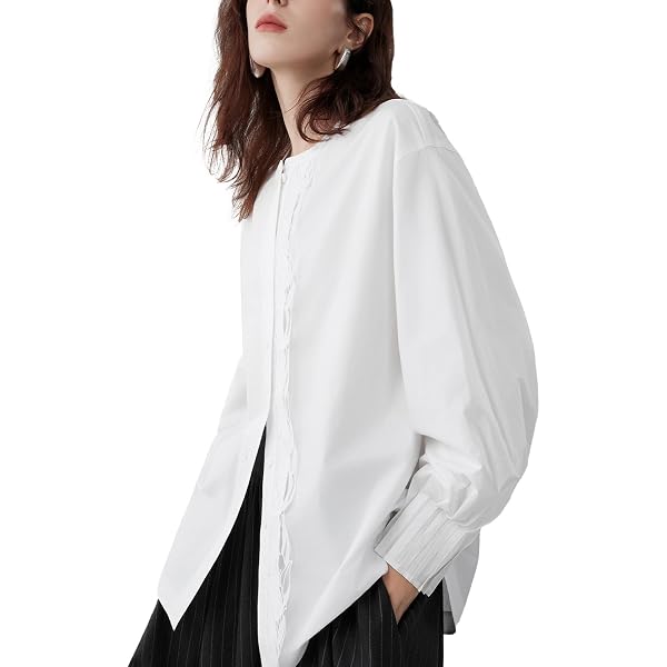 Amazon.co.jp: [ELLE] レディース ストライプシャツ 綿混 美シルエット