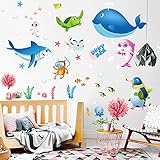 Removable Cartoon Decorative 3D Under the Sea Wall Stickers Ocean Animals Fish Dolphins Whales Pengu