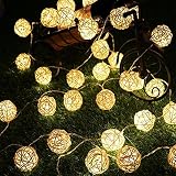 Hao-fan LED イルミネーションライト LED ソーラー ストリングライト IP65 防水 ソーラー充電式 4.8m 20球 祝日 結婚式 パーティー クリスマス 電飾 電球色 (ウォームホワ