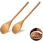 2Pcs Wooden Spoons for Cooking, Long Handle Wooden Spoons, Natural Wood Long Handle Round Spoons, Wooden Cooking Spoon, Cooki