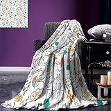 smallbeefly Doodle Throw Blanket有毒Amanita Mushroom Pattern with Foliage、ベリーシルエット暖かいマイクロファイバーすべてシーズン毛