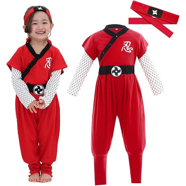 Amazon.co.jp: 本格子供忍者スーツセット・赤忍 3Lサイズ/140-150cm