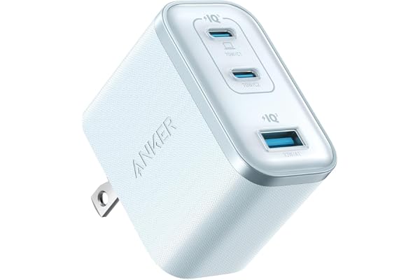 Anker Nano Charger (70W, 3 Ports) ブルー 【 PD対応/PSE技術基準適合/折りたたみ式プラグ】iPhone 17 / 16 / 15シリーズ / Air MacBook Windows PC iPad Galaxy Android スマートフォン ノートPC 各種 その他機器対応