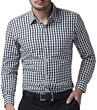 メンズ トップス カジュアル チェック柄 良質 長袖 スリムフィット シャツ 紺色 M CL6299-1