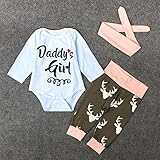 Liebeye ロンパース・カバーオール ロング スリーブ トップレタープリント ラウンドネック +エルクパターンのパンツ+ヘッドバンド 幼児新生児 女の子 ボーイズ 白いcc00478