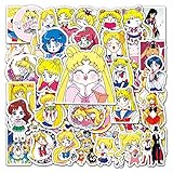 スポーツステッカーセット 100枚 防水 スポーツシールパック ステッカースーツケース 車 バイク ヘルメット スケボー ギターなどに適用 (セーラームーン)