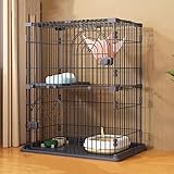 牧小苫＼ｍｓｍｒ猫 ケージ ミニタイプ ネコハウス脱走防止扉 頑丈 檻 ねこ ネコケージ コンパクトサイズ ホワイト・ブラック (ブラック, 幅76×奥行50.5cm×高さ89cm)