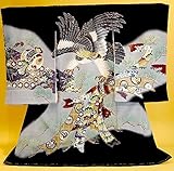 【正絹】 お宮参り着物　（初着・産着）　男児　M3-2　鷹に熨斗目 黒地　新品仕立上り　★もれなく５大特典付！
