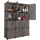 LANGRIA クローゼット 衣類収納ラック ワードローブ 収納棚 クローゼット 収納ボックス ハンガーラック 下駄箱 取り外し簡単収納ボックス 12個組 収納 ケース 洋服 ラック 簡単組立 DIY収納 リビング 衣類 家具 服 防水 防塵 コミック 棚 カラーボックス 本棚 軽便 おしゃれ 扉付き オープン 北欧 インテリア 12個セット コーヒー色