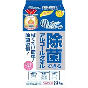 エリエール ウェットティッシュ 除菌 アルコールタイプ ボトル つめかえ用 80枚 除菌できるアルコールタオル