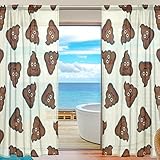 seulifeウィンドウ薄手カーテンドアキッチンリビングルームベッドルーム55 x 78インチ2の面白いかわいい絵文字Poopボイルカーテンドレープパネル 55"x 84" g2321130p112c