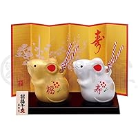 薬師窯(yakushigama) 干支の置物 彩耀招福寿々 子 (福寿・金銀土鈴) 2020 ペア 高さ各6cmx横巾各6cm 招福干支土鈴 69