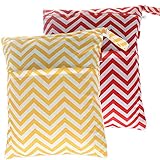 Damero 2pcs Pack Cute Travel Baby Wet and Dry Cloth Diaper Organizer Bag( Large, Red Chevron+Yellow 