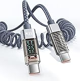 【BOEN】Type Cケーブル（1M）コイル型 伸びる【PD対応 100W/5A急速充電 /480Mbps /スクリーン表示 】 usb c 充電ケーブル 伸縮コード 高耐久ナイロン スプリングライン iPhone 15 16 pro Max, iPad Pro Xperia,Samsung Galaxy S24 S22 S21 S20,Type - C機器対応