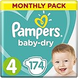 Pampers Baby-Dry Nappies Size 4 Toddler, 174 count, 9-14kg, Monthly Pack