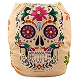 iZiv新生児1厚いおむつ付きオーガニック幼児防水/調整/再利用可能/洗えるポケット布おむつのフィット赤ちゃん0.5-3歳（カラフルなスカル）