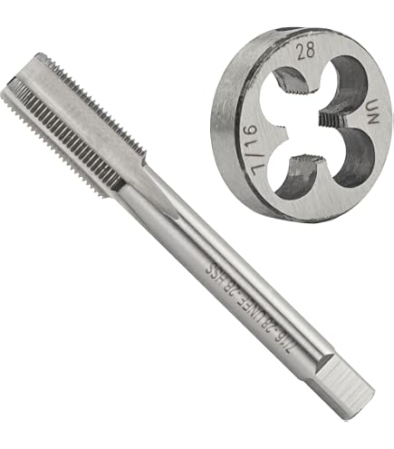 Burkit 3/8-28 UN Tap And Die Set – Right Hand, High Speed Steel Tap & Alloy Tool Steel Die, Straight Flute, For Cast Iron, Copper, Aluminum, A3 Steel