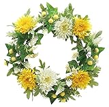 エルアーツ 造花 ガーベラミックスリース 直径28cm イエロー E3591-04