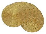 DII Round Braided/Woven, Indoor/Outdoor Placemat/Charger, Set of 6, Metallic Gold [並行輸入品]
