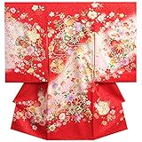 お宮参り着物　正絹女児初着　赤色　桜　花車　桜流水　桜地紋