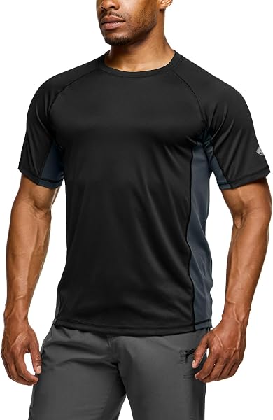 Tesla Men's Short-Sleeved Rash Guard, Swim Shirt for Water and Land, Sweat-Wicking, UV Protection, Lightweight, Breathable, Flat Seam Design, Plus Size (1 Size Down) - 1