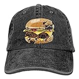 大人 デニム キャップパグ ハンバーガー 大人気 釣り ハット オールシーズン 紫外線対策 日よけ 小顔効果 プリント付き 無地 ブラック