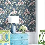 HaokHome 29053 DIY ヴィンテージビクトリア花の壁紙ロールジーンズブルー/グリーン/ピンク/ライトゴールドフランスの花家のベッドルームの装飾 53cm×10m(並行輸入品)