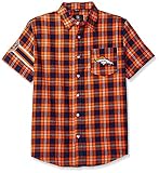 Denver Broncos Wordmark基本的なフランネルシャツ – 半袖 XL ブルー