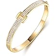 Barzel 18K Gold Plated Crystal Belt Bangle for Women (Gold)