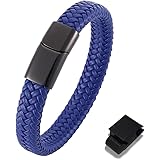 TYT Genuine Leather Bracelet with Adjustable Magnetic Closure Unisex Titanium Steel Braided Bracelet In Black with Exclusive 
